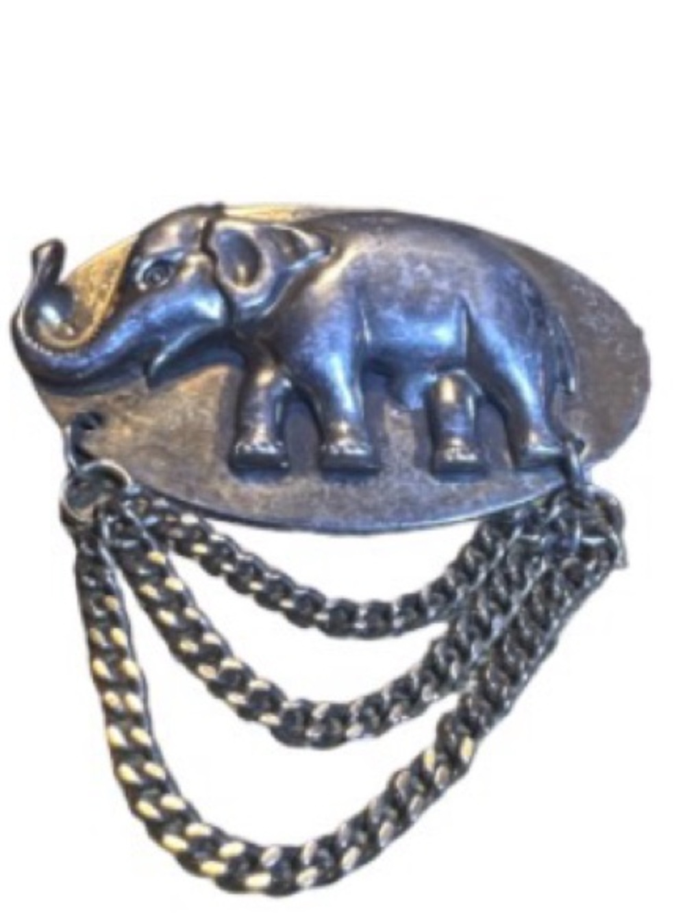 Elephant Brooch Pin with Triple Chain - Silver Tone